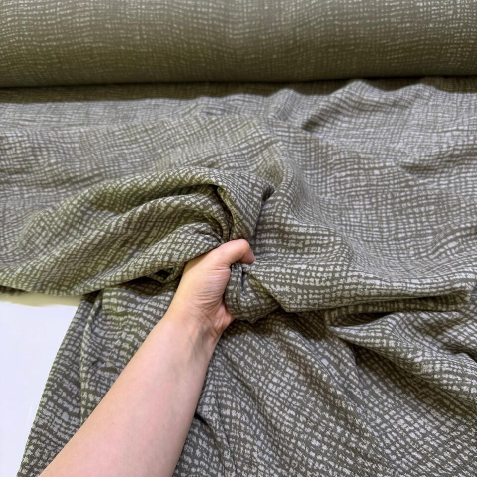 Çift Kat Müslin Kumaş %100 Pamuk Çift En Haki Desenli