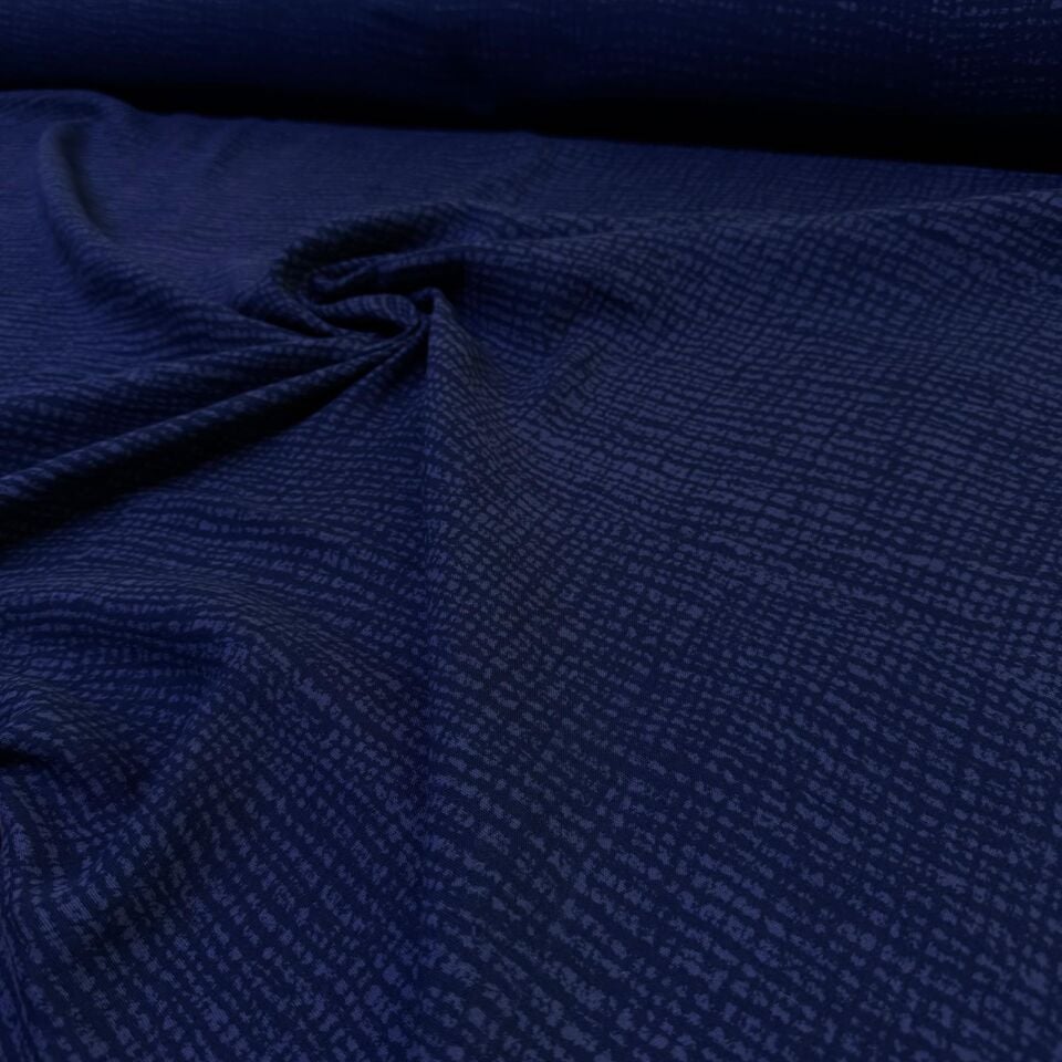 Çift Kat Müslin Kumaş %100 Pamuk Çift En Lacivert Desenli