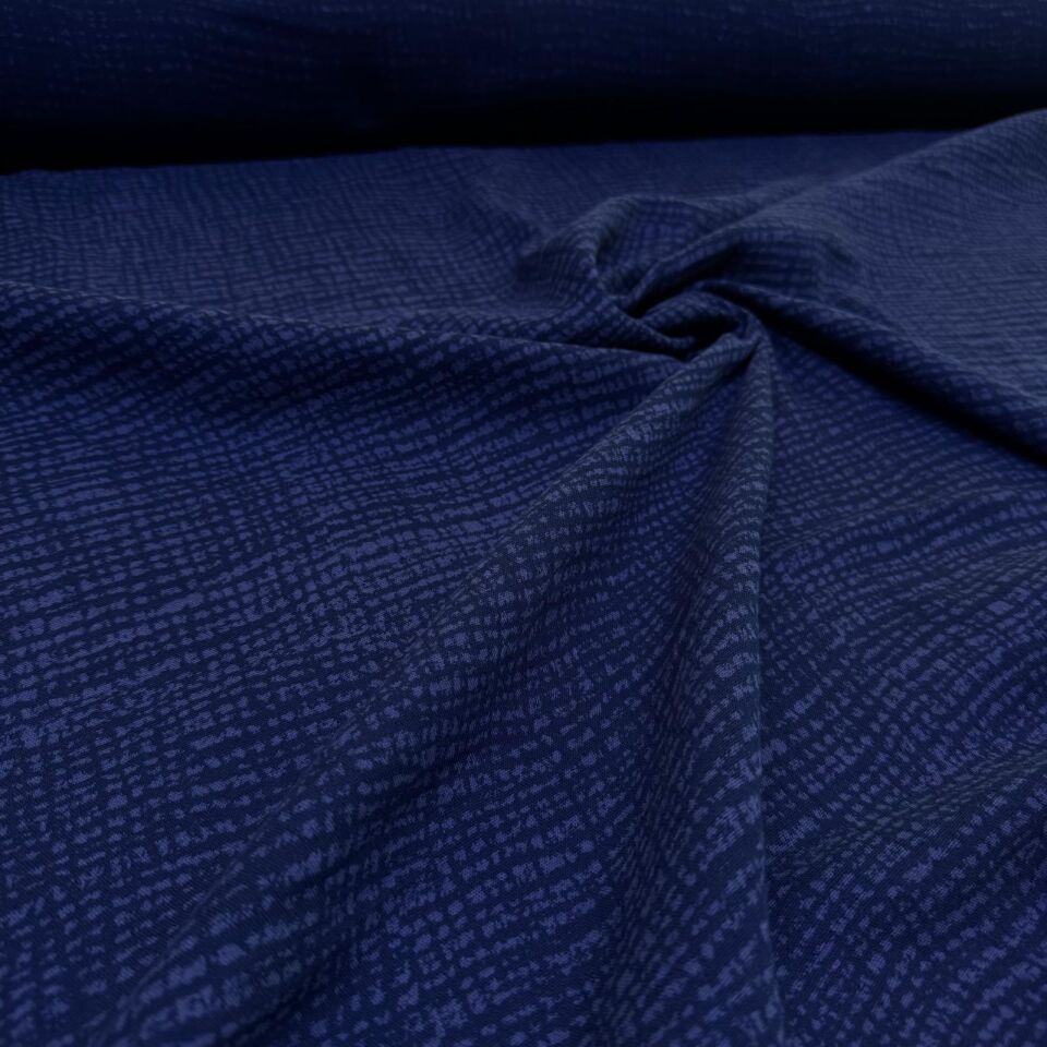 Çift Kat Müslin Kumaş %100 Pamuk Çift En Lacivert Desenli