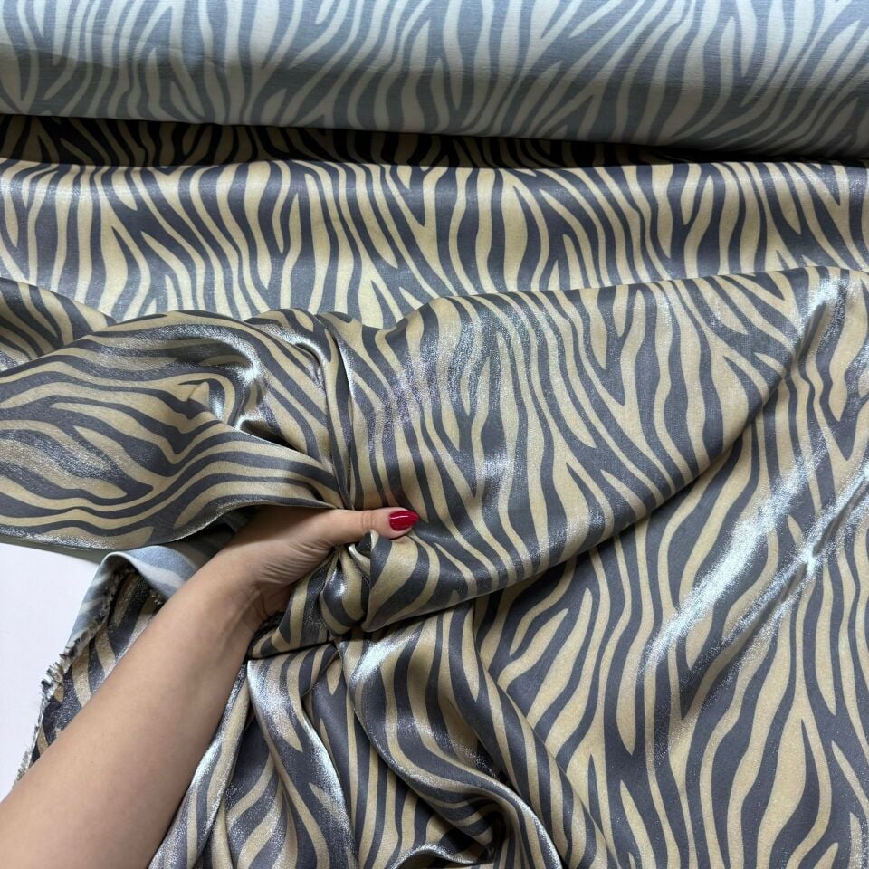 Floş Saten Kumaş Parlak Işıltılı Çift En Zebra Desen Kahverengi