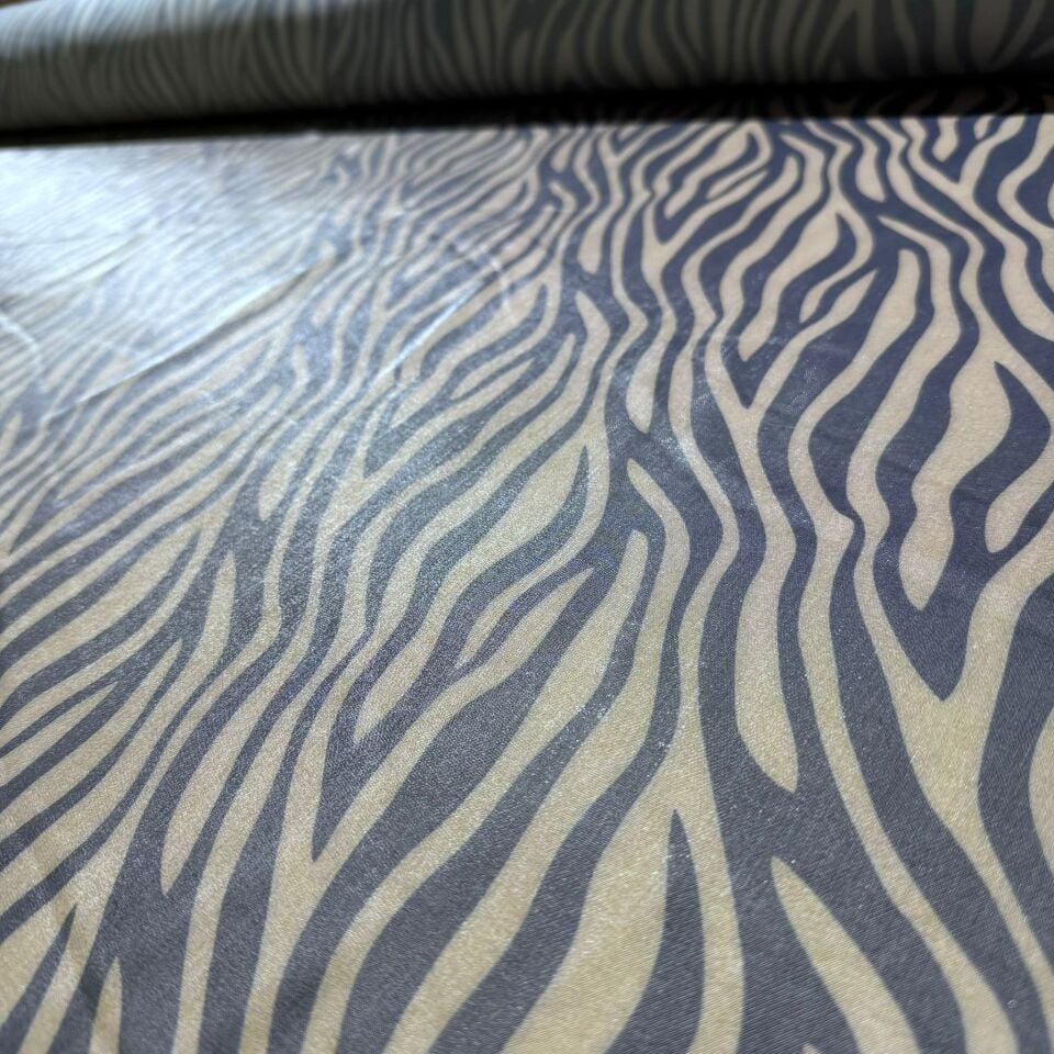 Floş Saten Kumaş Parlak Işıltılı Çift En Zebra Desen Kahverengi