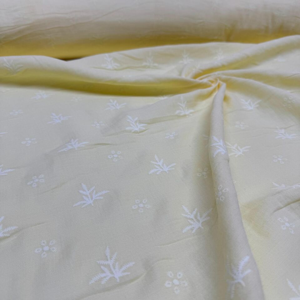 Çift Kat Müslin Kumaş %100 Pamuk Çift En Nakış ve Fisto Baskılı Sarı