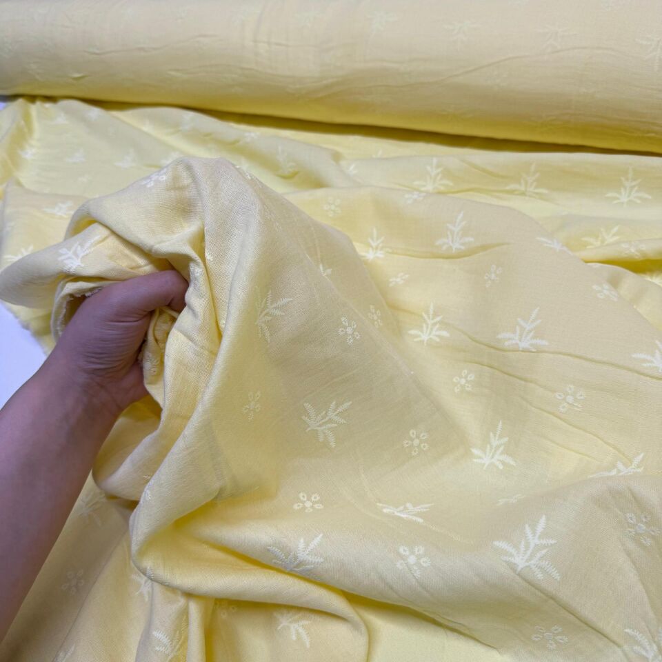 Çift Kat Müslin Kumaş %100 Pamuk Çift En Nakış ve Fisto Baskılı Sarı