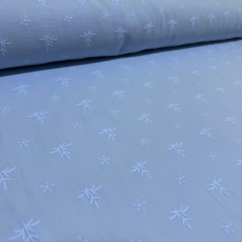 Çift Kat Müslin Kumaş %100 Pamuk Çift En Nakış ve Fisto Baskılı Mavi